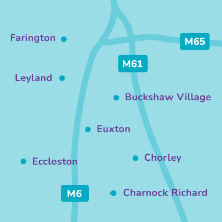 Map of Chorley, Leyland & Buckshaw Village local area