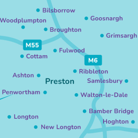 Map of Preston and the surrounding area local area